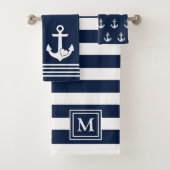 Monogramm des Nautic Heart Anchor Navy White Strip Badhandtuch Set (Insitu)
