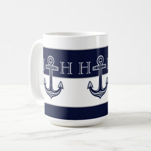 Monogramm des Nautic Navy Blue Anchor Coastor Kaffeetasse (Vorderseite Links)