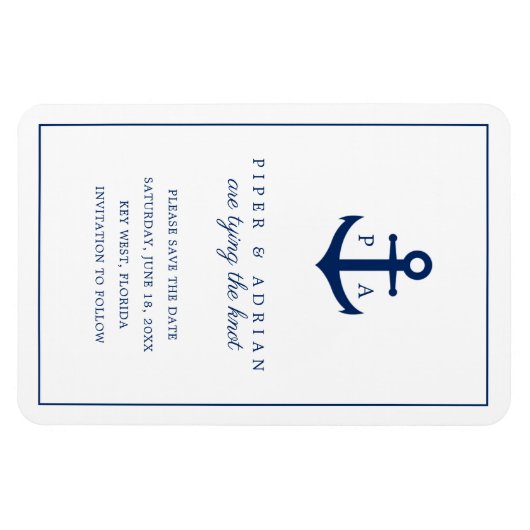 Monogramm des Nautic Navy Blue Anchor Save the Dat Magnet (Horizontal)