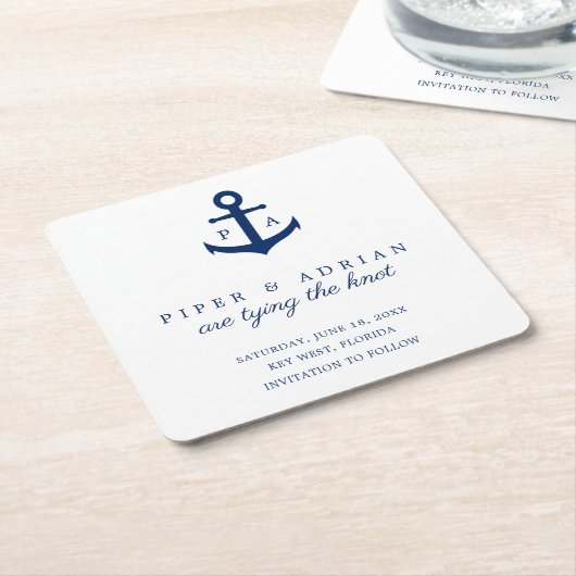 Monogramm des Nautic Navy Blue Anchor Save the Dat Rechteckiger Pappuntersetzer (angewinkelt)