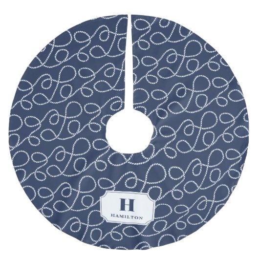 Monogramm des Nautischen Navy-Seils Polyester Weihnachtsbaumdecke (Vorderseite)