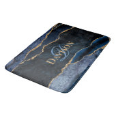 Monogramm des Navy Blue Agate Gold Glitzer Badematte (Schrägansicht)