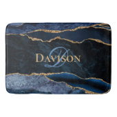 Monogramm des Navy Blue Agate Gold Glitzer Badematte (Vorderseite)