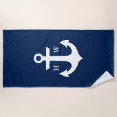 Monogramm des Navy Blue Anchor Strandtuch (Vorderseite)