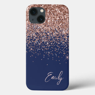 Monogramm des Navy Blue Blink Rose Rose Glitzer Case-Mate iPhone Hülle