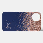 Monogramm des Navy Blue Blink Rose Rose Glitzer Case-Mate iPhone Hülle (Rückseite (Horizontal))