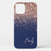 Monogramm des Navy Blue Blink Rose Rose Glitzer Case-Mate iPhone Hülle (Rückseite)