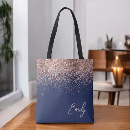 Monogramm des Navy Blue Blink Rose Rose Glitzer Tasche