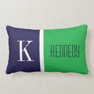 Monogramm des Navy Blue Kelly Green Color Block Lendenkissen
