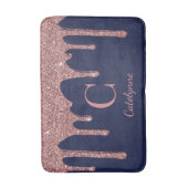 Monogramm des Navy Blue Rose Gold Drilling Glitzer Badematte (Vorderseite Vertikal)