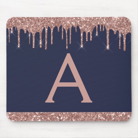 Monogramm des Navy Blue Rose Gold Sparkass Glitzer Mousepad (Vorne)