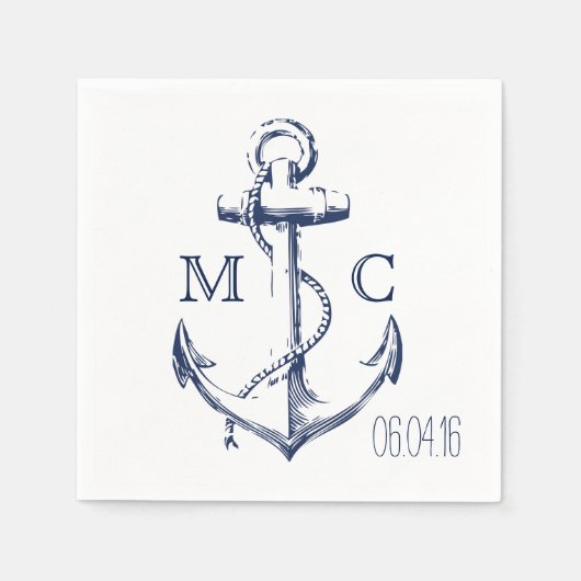 Monogramm des Navy Nautic White Anchor Serviette (Vorderseite)