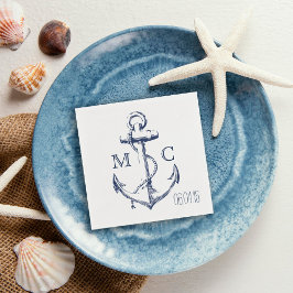Monogramm des Navy Nautic White Anchor Serviette