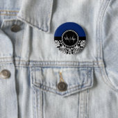 Monogramm des Navy Schwarz-weiß Damask Button (Beispiel)