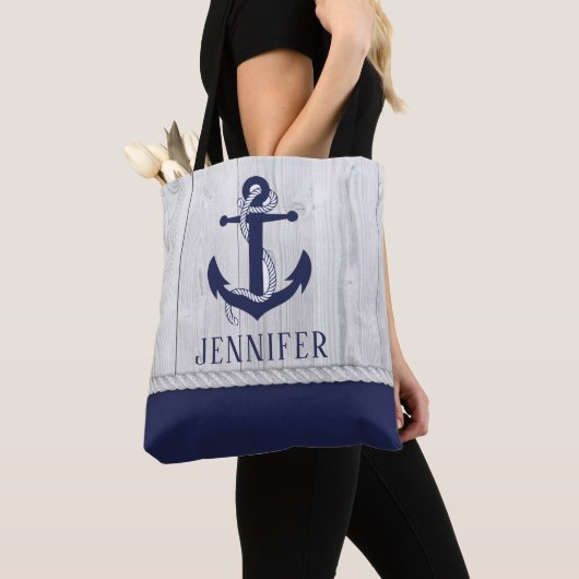 Monogramm des niedlichen Navy-White-Nautical-Wood- Tasche (Von Nahem)