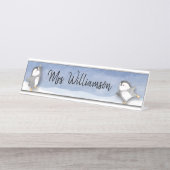 Monogramm des Niedlichen Pinguin-Klassenlehrers Schreibtischnamensplakette (Vorderseite )