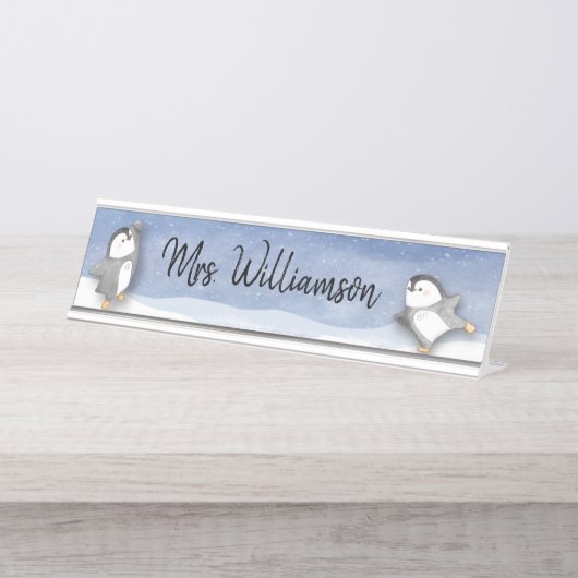 Monogramm des Niedlichen Pinguin-Klassenlehrers Schreibtischnamensplakette (Vorderseite )