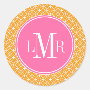 Monogramm des orangen und rosa Kreises Runder Aufkleber