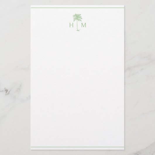 Monogramm des Palm Palmetto Trees grün und weiß Briefpapier (Vorderseite)