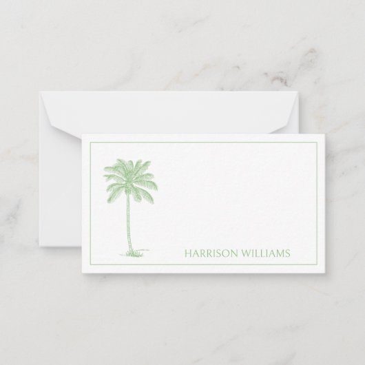 Monogramm des Palm Palmetto Trees grün und weiß Mitteilungskarte (Vorderseite)