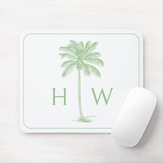 Monogramm des Palm Palmetto Trees grün und weiß Mousepad (Mit Mouse)