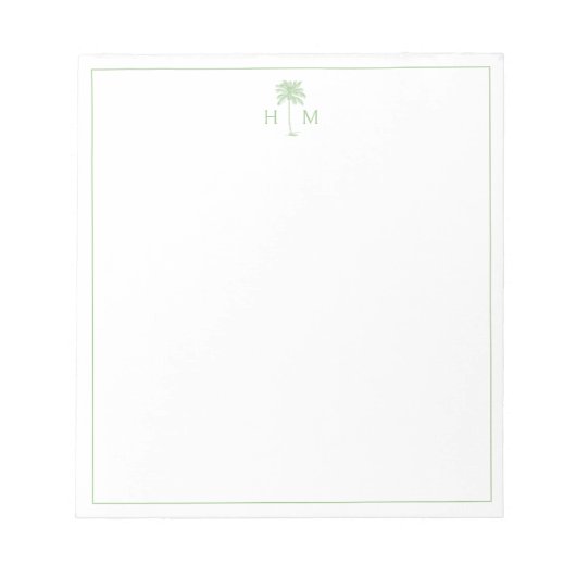 Monogramm des Palm Palmetto Trees grün und weiß Notizblock (Vorderseite)