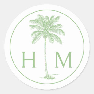 Monogramm des Palm Palmetto Trees grün und weiß Runder Aufkleber