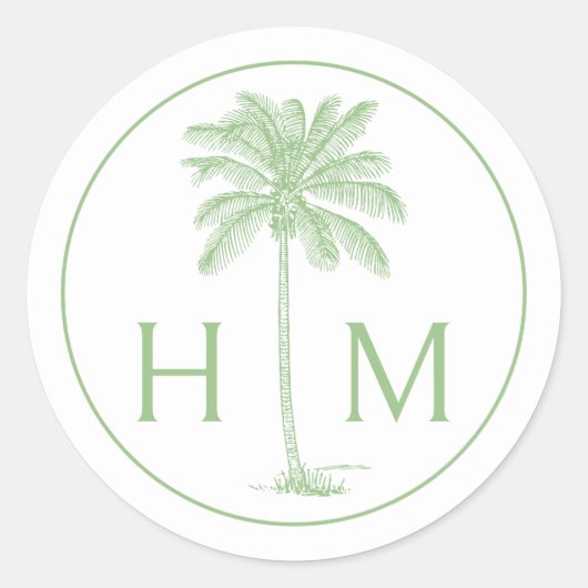 Monogramm des Palm Palmetto Trees grün und weiß Runder Aufkleber (Vorderseite)