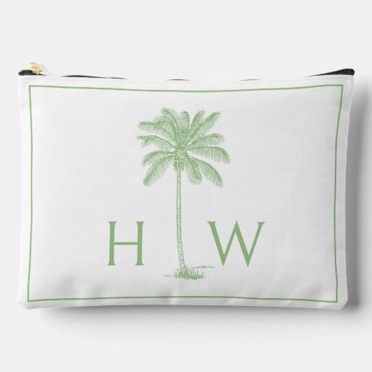 Monogramm des Palm Palmetto Trees grün und weiß Zubehörtasche (Vorderseite)