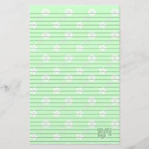 Monogramm des Papiers für grüne und weiße Blumenst Briefpapier
