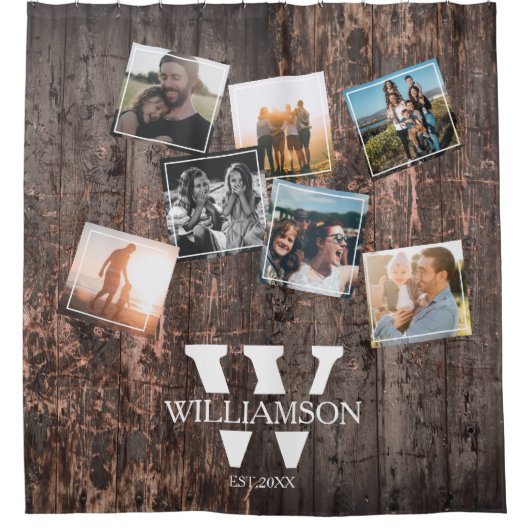 Monogramm des personalisierten rustikalen Holzeffe Duschvorhang (Vorderseite)