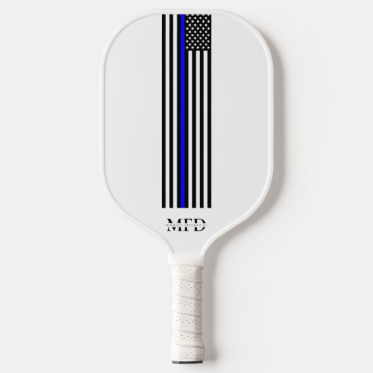 Monogramm des Polizeibeamten für moderne Thin Blue Pickleball Schläger (Vorderseite)