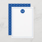 Monogramm des Punktes Navy Blue und White Polka Mitteilungskarte (Vorne/Hinten)