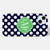 Monogramm des Punktmusters für Navy Blue und White Case-Mate iPhone Hülle (Rückseite (Horizontal))