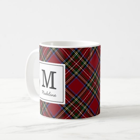 Monogramm des Red Tartan Holiday Kaffeetasse (Vorderseite Links)