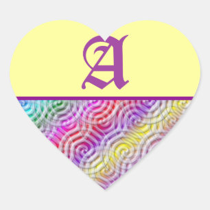 Monogramm des Regenbogendesigns Buchstaben A Aufkl Herz-Aufkleber