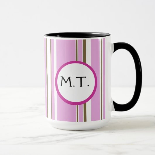 Monogramm des rosa braunen Streifens Tasse (Rechts)