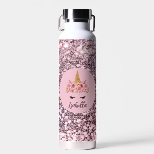 Monogramm des rosa Einhorn-Glitzer Trinkflasche (Vorne)