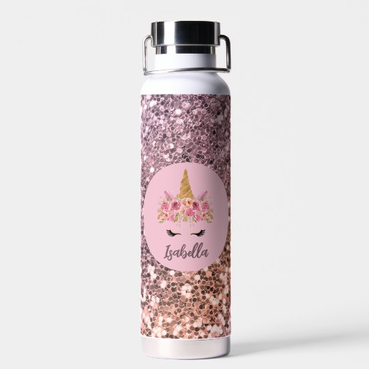 Monogramm des rosa Einhorn-Glitzer Trinkflasche (Rückseite)