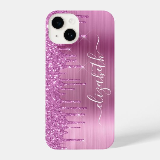 Monogramm des rosa Glitzer iPhone Hülle (Rückseite)