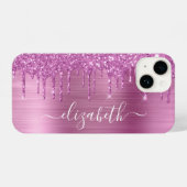 Monogramm des rosa Glitzer iPhone Hülle (Rückseite (Horizontal))