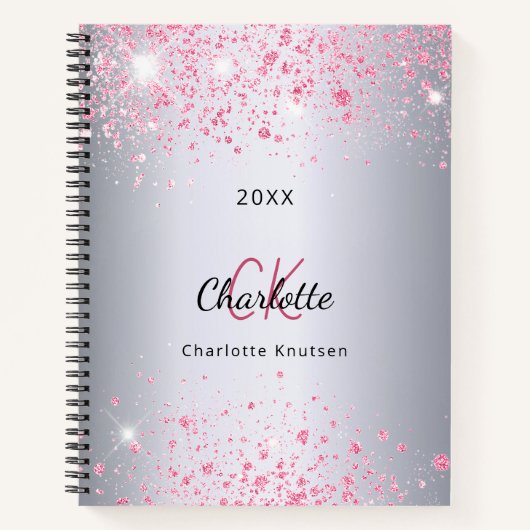 Monogramm des rosa Glitzer Notizblock (Vorderseite)