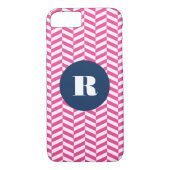 Monogramm des rosa Herringbone-Musters Case-Mate iPhone Hülle (Rückseite)