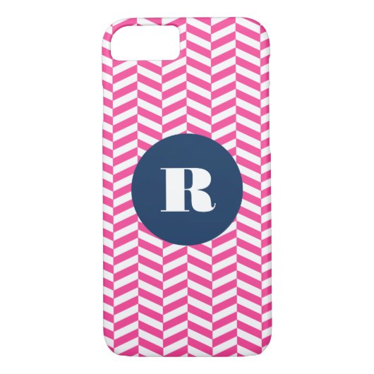 Monogramm des rosa Herringbone-Musters Case-Mate iPhone Hülle (Rückseite)