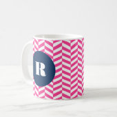 Monogramm des rosa Herringbone-Musters Kaffeetasse (Vorderseite Links)