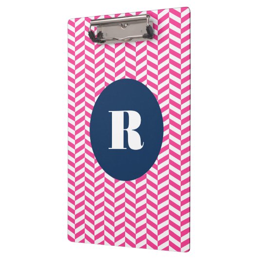 Monogramm des rosa Herringbone-Musters Klemmbrett (Links)