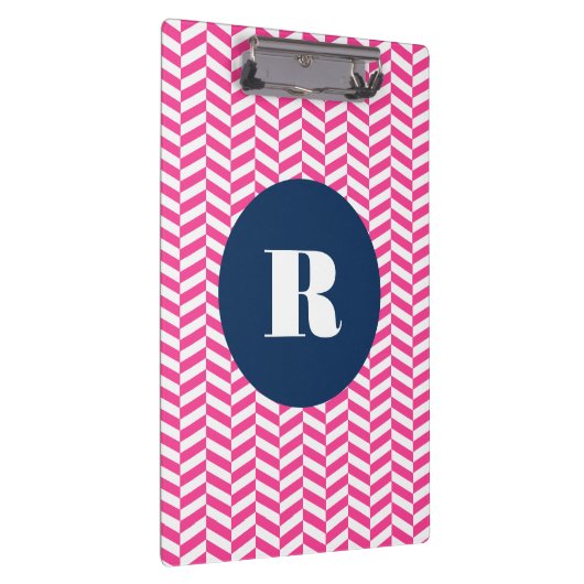 Monogramm des rosa Herringbone-Musters Klemmbrett (Rechts)