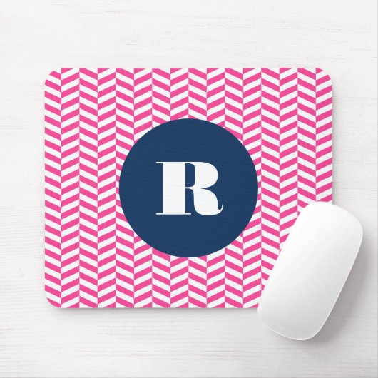 Monogramm des rosa Herringbone-Musters Mousepad (Mit Mouse)