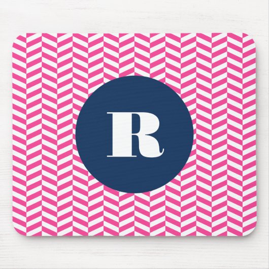 Monogramm des rosa Herringbone-Musters Mousepad (Vorne)