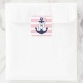 Monogramm des rosa Nautic Anchor Quadratischer Aufkleber (Tasche)